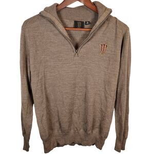 Monster Energy Java Merino Wool Blend 1/4 Zip Sweater Mens Small Brown Pullover